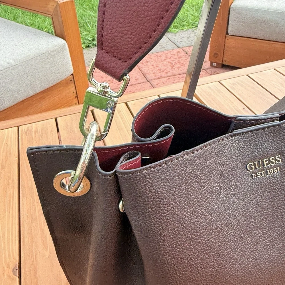 Guess burgundy Hobo Shoulder Bag Large